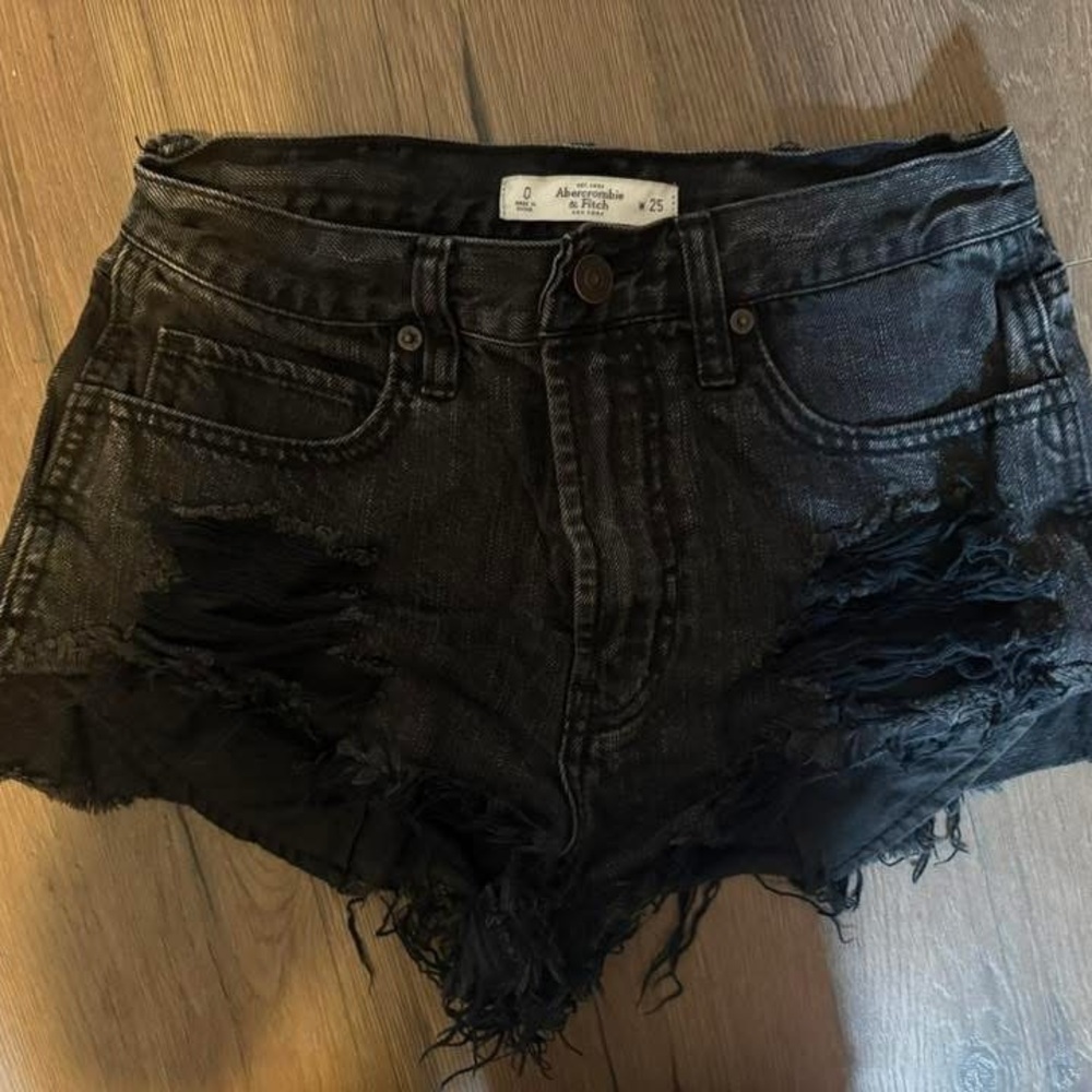 Abercrombie & Fitch Dark Denim Distressed Shorts